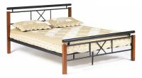 Кровать EUNIS (AT-9220) Wood slat base дерево гевея/металл, 160*200 см (Queen bed), красный дуб/черный. Фото №1