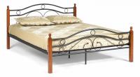 Кровать AT-803 Wood slat base дерево гевея/металл, 160*200 см (Queen bed), красный дуб/черный. Фото №1