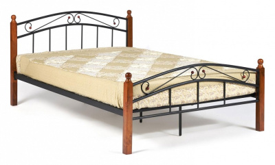 Кровать AT-8077 Wood slat base дерево гевея/металл, 140*200 см (Double bed), красный дуб/черный. Фото №2