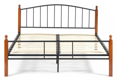 Кровать AT-915 Wood slat base дерево гевея/металл, 160*200 см (Queen bed), красный дуб/черный. Фото №2
