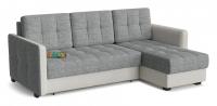 Диван угловой Лофт еврокнижка (рогожка+экокожа, Серый) 225/90/160 правый. Фото №1