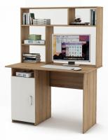 Стол компьютерный Лайт-2 с надстройкой-Дуб-сонома/Белый. Фото №1
