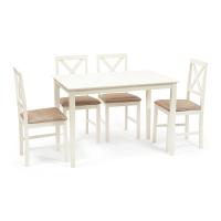 Обеденный комплект эконом Hudson Dining Set (стол + 4 стула) (ivory white (слоновая кость), ткань кор.-золотая)