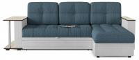 Диван Угловой Атланта Классик 11 со столом дельфин Голубой рогожка+экокожа, столик слева, угол правый. Фото №1