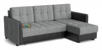 Диван угловой Лофт Дарк Грей еврокнижка (рогожка+экокожа, Серый) 225/90/160 правый. Фото №1