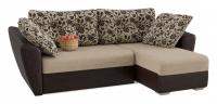 Диван угловой Амстердам Флауэрс еврокнижка (рогожка+экокожа, Бежевый) 245/85/155 правый. Фото №1