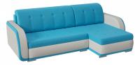 Диван угловой Генри Blue Еврокнижка (велюр+экокожа, Голубой) 238/80/140 правый