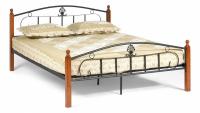 Кровать РУМБА (AT-203)/ RUMBA Wood slat base дерево гевея/металл, 160*200 см (Queen bed), красный дуб/черный. Фото №1