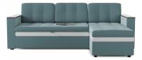Диван угловой Атланта (Атлантик) Blue без стола дельфин Голубой велюр+экокожа, угол правый. Фото №1