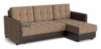 Диван угловой Лофт Коричневый еврокнижка (рогожка+экокожа, Коричневый) 225/90/160 правый. Фото №1