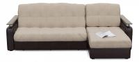 Диван угловой Денвер Бежевая рогожка/Коричневая экокожа Аккордеон (рогожка+экокожа, Бежевый) 251/90/162 правый. Фото №1