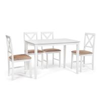 Обеденный комплект эконом Hudson Dining Set (стол + 4 стула) (Pure white (белый 2-1), ткань кор.-зол.)