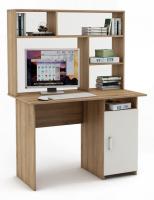 Стол компьютерный Лайт-3 с надстройкой-Дуб-сонома/Белый. Фото №1