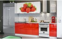 Кухня ЛДСП Фортуна с фотопечатью клубника 2000, красная. Фото №1