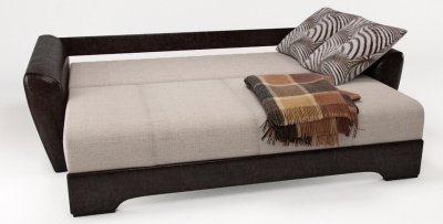 Диван прямой Амстердам Иллюзи Релакс еврокнижка (рогожка+экокожа, Бежевый) 240/85/105. Фото №2