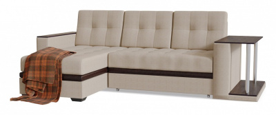 Диван угловой Атланта (Атлантик) Беж 2 со столом дельфин Бежевый рогожка+экокожа, угол левый, стол справа. Фото №2