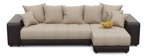 Диван угловой Дубай Beige Еврокнижка (рогожка+экокожа, Бежевый) 300/85/160 правый. Фото №1