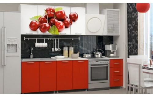 Кухня вишня с фотопечатью МДФ 2000. Фото №1