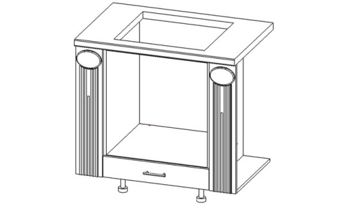 Секция напольная "Верона" центральная со столешницей под духовой шкаф, крем глянец. Фото №1