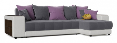 Диван угловой Дубай Simpl Еврокнижка Серый/Белый Серый велюр+экокожа правый. Фото №2