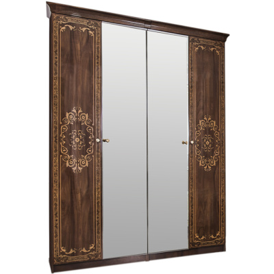 Шкаф 4-ств с зеркалом 2+2 Патрисия крем корень глянец. Фото №2