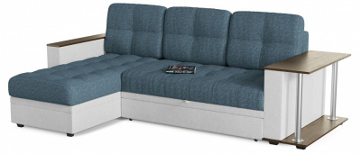 Диван Угловой Атланта Классик 11 со столом дельфин Голубой рогожка+экокожа, столик справа, угол левый. Фото №2