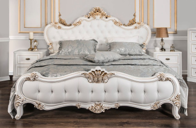 Кровать Натали (1800х2000) с мягким изголовьем из экокожи белый глянец. Фото №4