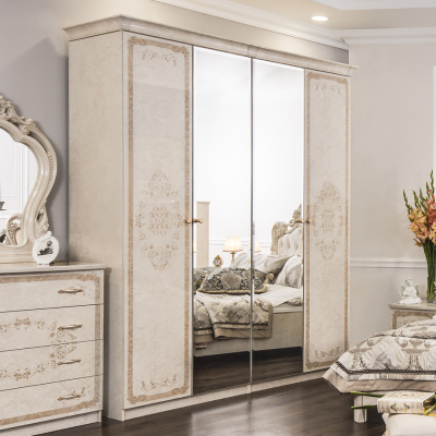 Шкаф 4-ств с зеркалом 2+2 Патрисия крем корень глянец. Фото №5