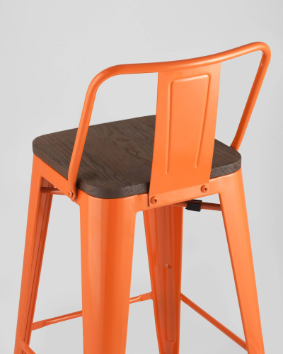 Стул полубарный TOLIX WOOD со спинкой оранжевый глянцевый. Фото №8