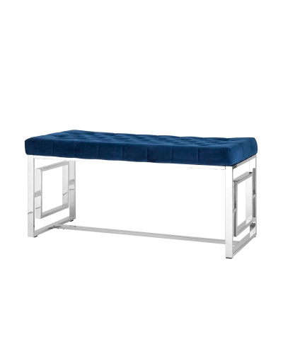 Банкетка-скамейка БРУКЛИН велюр синий сталь серебро. Фото №1