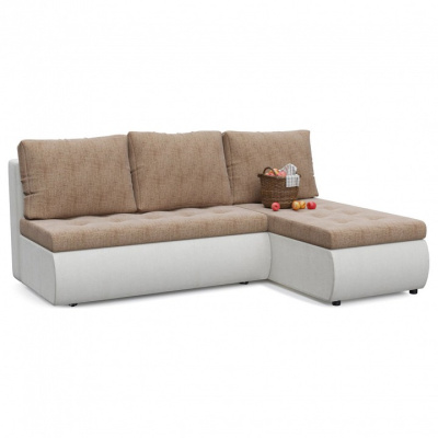 Диван угловой Кормак Modus Беж еврокнижка (рогожка+экокожа, Коричневый) 200/92/159 правый. Фото №2