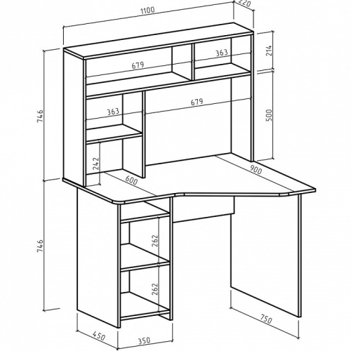 Угловой стол Лайт-16 с надстройкой-Дуб сонома/Белый. Фото №2