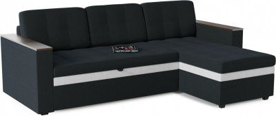 Диван угловой Атланта (Атлантик) Dark Blue без стола дельфин Синий велюр+экокожа, угол правый. Фото №2