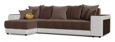 Диван угловой Дубай Simpl Еврокнижка Коричневый/Белый Коричневый велюр+экокожа левый. Фото №2