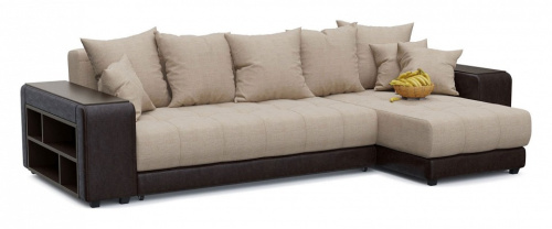 Диван угловой Дубай Beige Еврокнижка (рогожка+экокожа, Бежевый) 300/85/160 правый. Фото №2