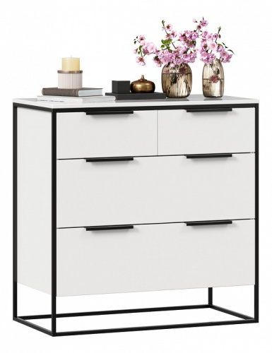 Комод 890 с 4 ящиками Норд (Белый/Статуарио). Фото №1