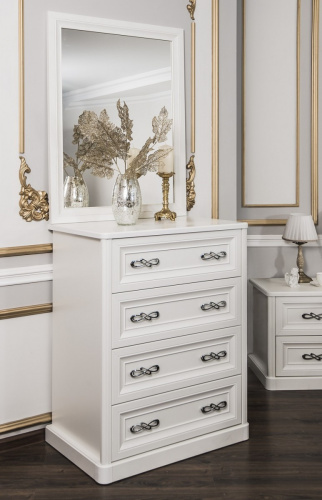 Спальня "Мишель" 6-ти ств. шкаф с зеркалами, кровать (1800х2000) с подьемным механизмом, рамочное зеркало, комод узкий, белый матовый. Фото №8