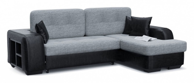 Диван угловой Брюссель Серая рогожка Дельфин (рогожка+экокожа, Серый) 256/115/173 правый. Фото №2