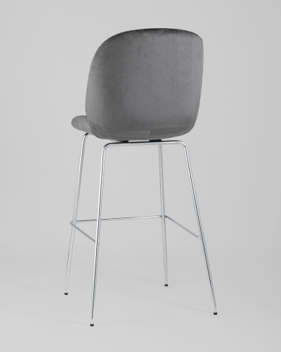 Стул барный Beetle со спинкой серый хромированные ножки. Фото №7