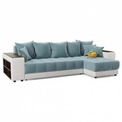 Диван угловой Дубай Blue 1 Еврокнижка (синий велюр+экокожа) правый. Фото №2