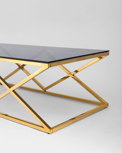 Журнальный стол 120*60 ИНСИГНИЯ золото стекло smoke. Фото №6