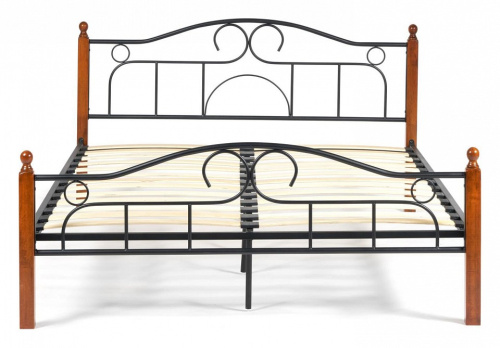 Кровать AT-808 Wood slat base дерево гевея/металл, 160*200 см (Queen bed), красный дуб/черный. Фото №2