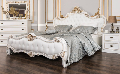 Кровать Натали (1800х2000) с мягким изголовьем из экокожи белый глянец. Фото №3