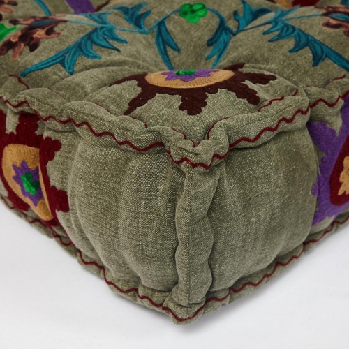 Модуль мягкий Secret De Maison SOL (mod. MA-109) cotton canvas sujani, 80х80х20см, серый с цветами. Фото №2