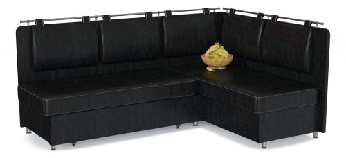 Диван кухонный угловой Сюрприз (Лагуна) с ящиком для хранения блэк (экокожа, Черный) 180/85/120 правый. Фото №1