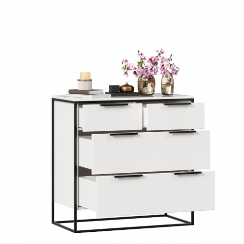 Комод 890 с 4 ящиками Норд (Белый/Статуарио). Фото №2