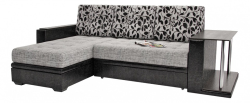 Диван угловой Атланта Дарк Флау со столом (рогожка+экокожа, Серый) 250/85/150 левый. Фото №1