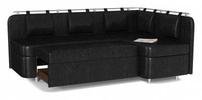 Диван кухонный угловой Сюрприз (Лагуна) М2 со спальным местом блэк Дельфин (экокожа, Черный) 181/89/121 правый. Фото №2