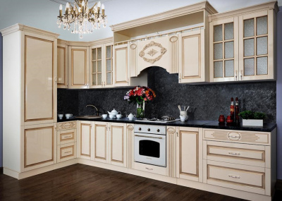 Секция навесная угловая Верона крем глянец. Фото №3