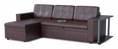 Диван Угловой Атланта Классик 4 со столом дельфин (экокожа, Коричневый) 250/85/148 угол левый, столик справа. Фото №2